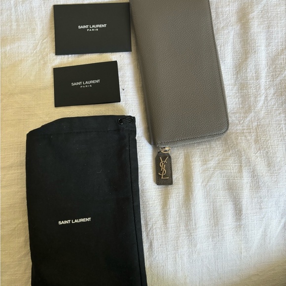 Saint Laurent Grey Leather Zip Around Continental Wallet - Picture 7 of 7